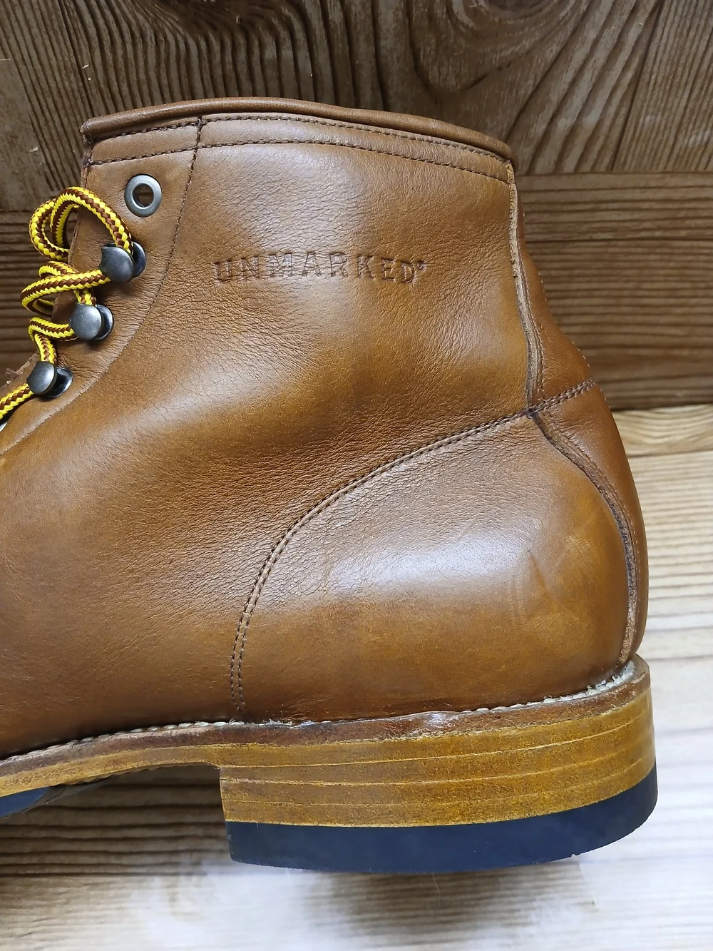 Unmarked Goodyear Leather Welt Lace-Up Boots with Yellow Accents Size 12